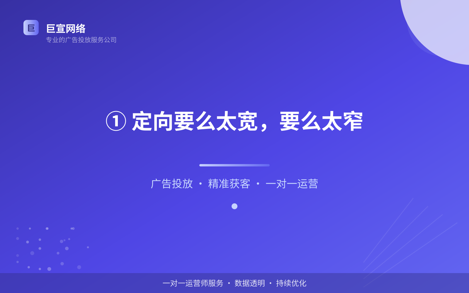① 定向要么太宽,要么太窄(费用与预算参考) ① 定向要么太宽,要么太窄(费用与预算参考)