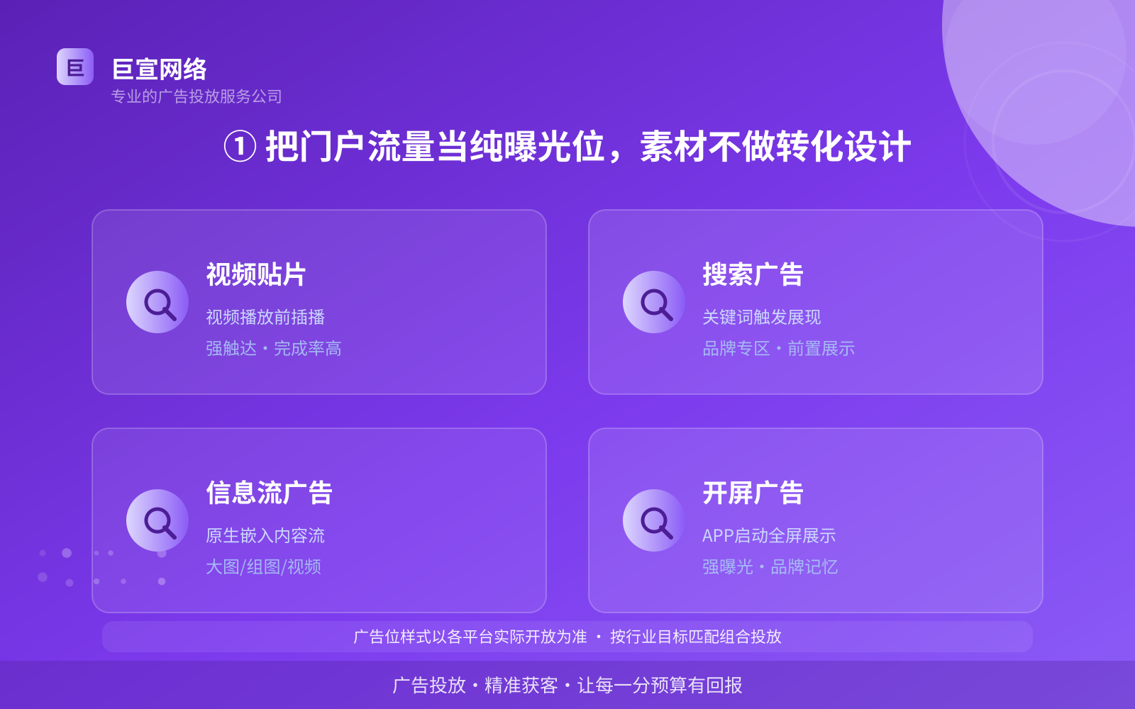 ① 把门户流量当纯曝光位,素材不做转化设计(服务内容介绍) ① 把门户流量当纯曝光位,素材不做转化设计(服务内容介绍)
