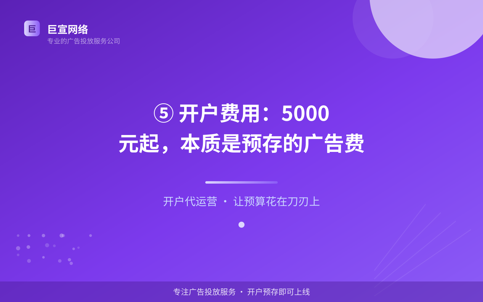 ⑤ 开户费用:5000 元起,本质是预存的广告费(效果数据维度) ⑤ 开户费用:5000 元起,本质是预存的广告费(效果数据维度)