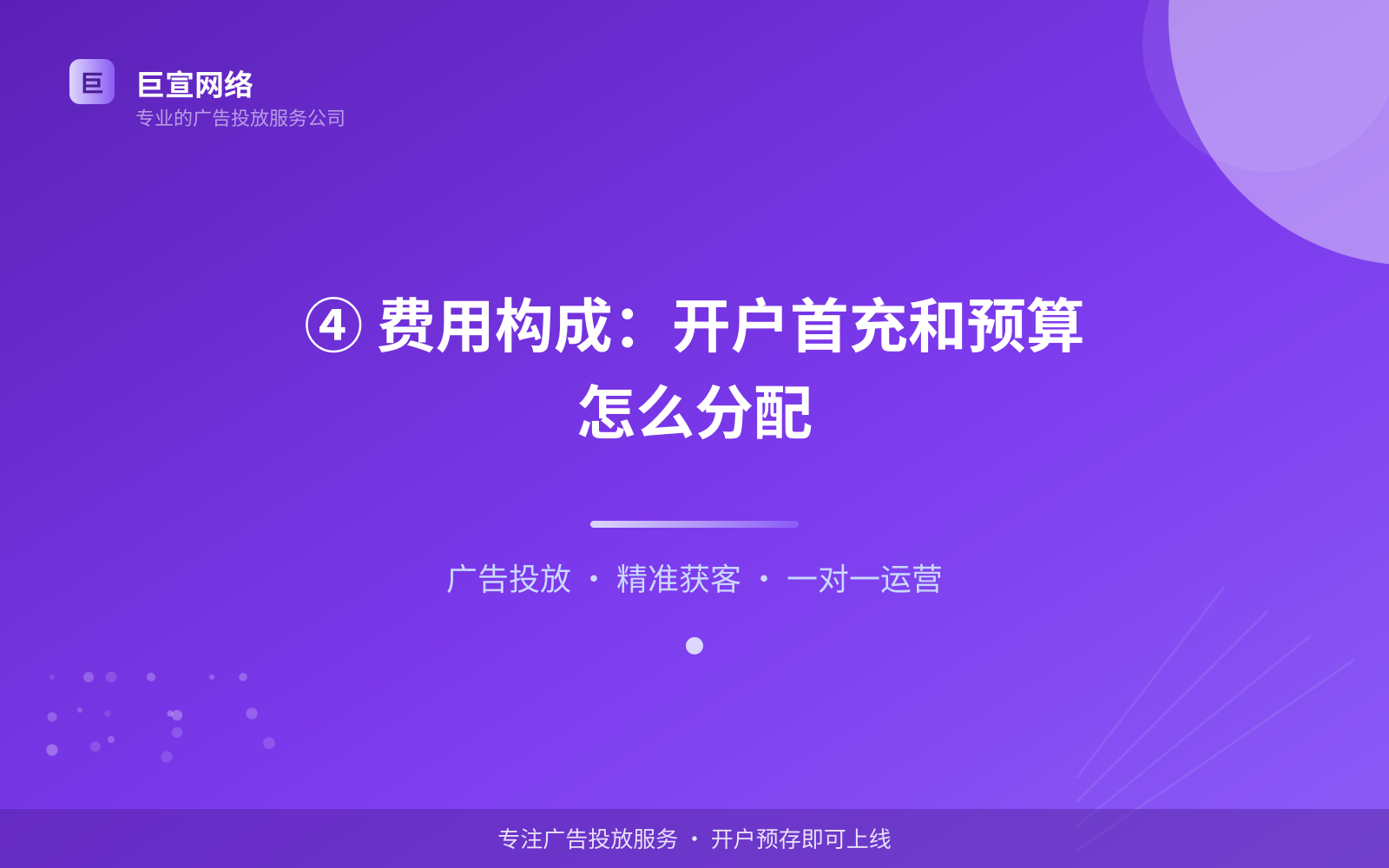 ④ 费用构成：开户首充和预算怎么分配（投放方式对比）