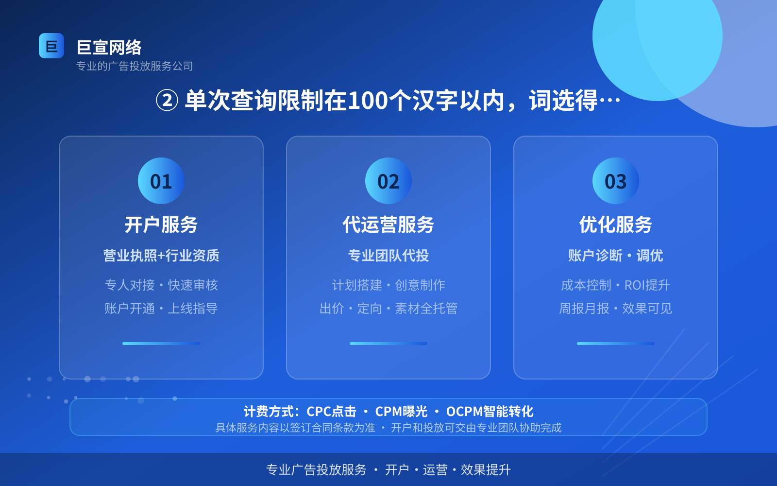 ② 单次查询限制在100个汉字以内，词选得准比选得多更重要（服务内容介绍）
