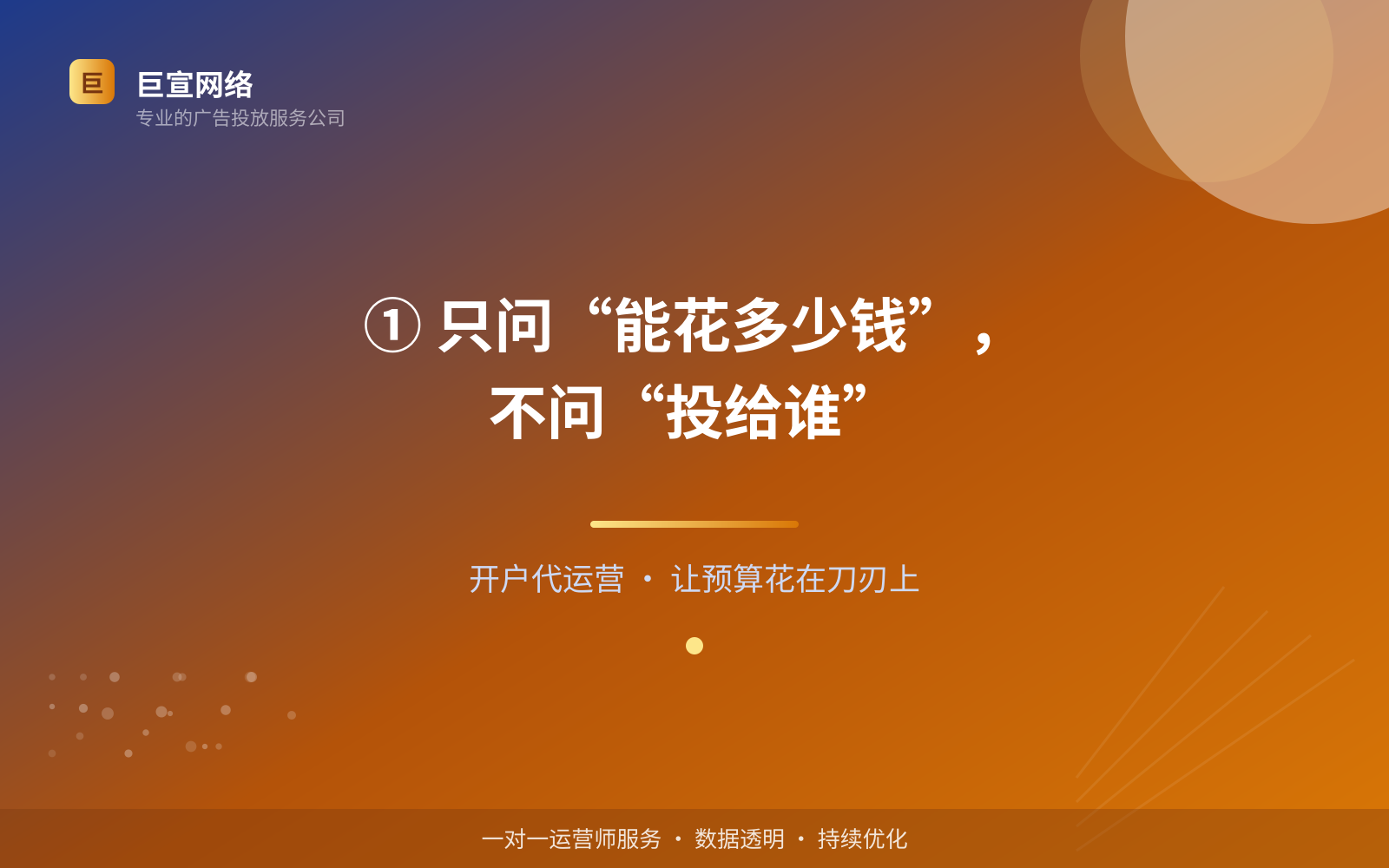 ① 只问“能花多少钱”,不问“投给谁”(服务内容介绍) ① 只问“能花多少钱”,不问“投给谁”(服务内容介绍)